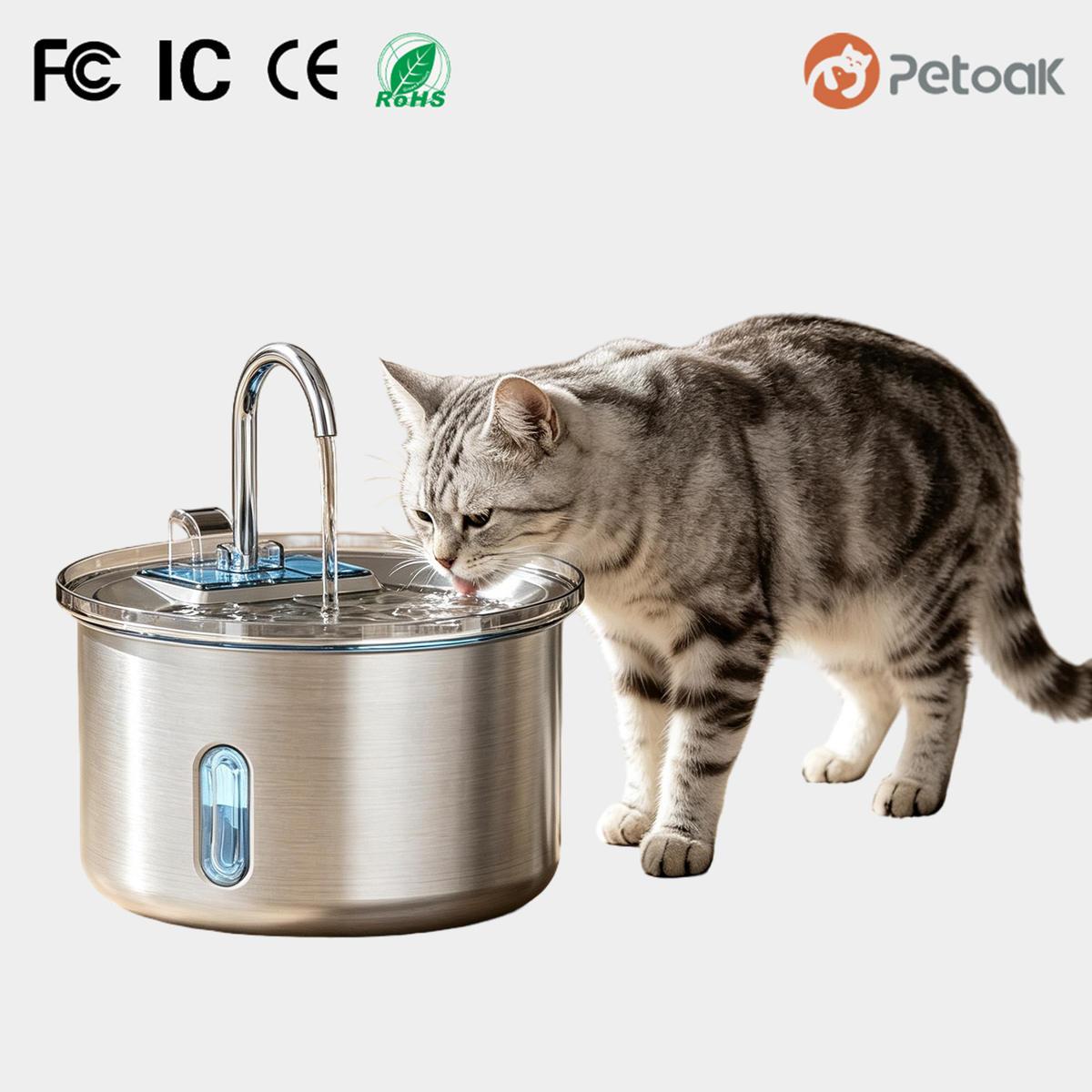 2L Stainless Steel Pet Water Fountain, Automatic Cat Dog Water Dispenser with Visible Level, Ultra Quiet Eco-Friendly Pump