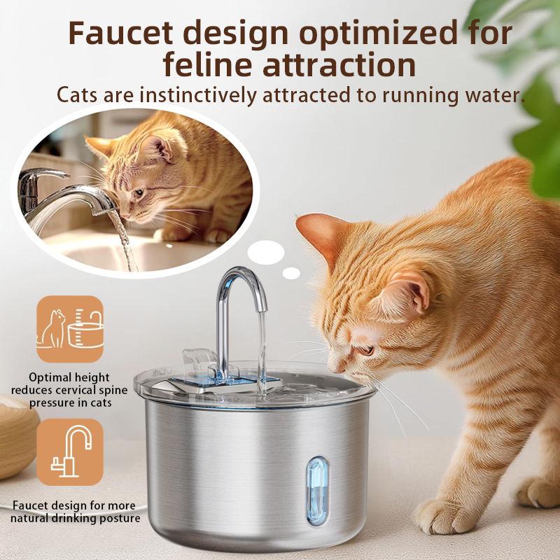 2L Stainless Steel Pet Water Fountain, Automatic Cat Dog Water Dispenser with Visible Level, Ultra Quiet Eco-Friendly Pump image 2