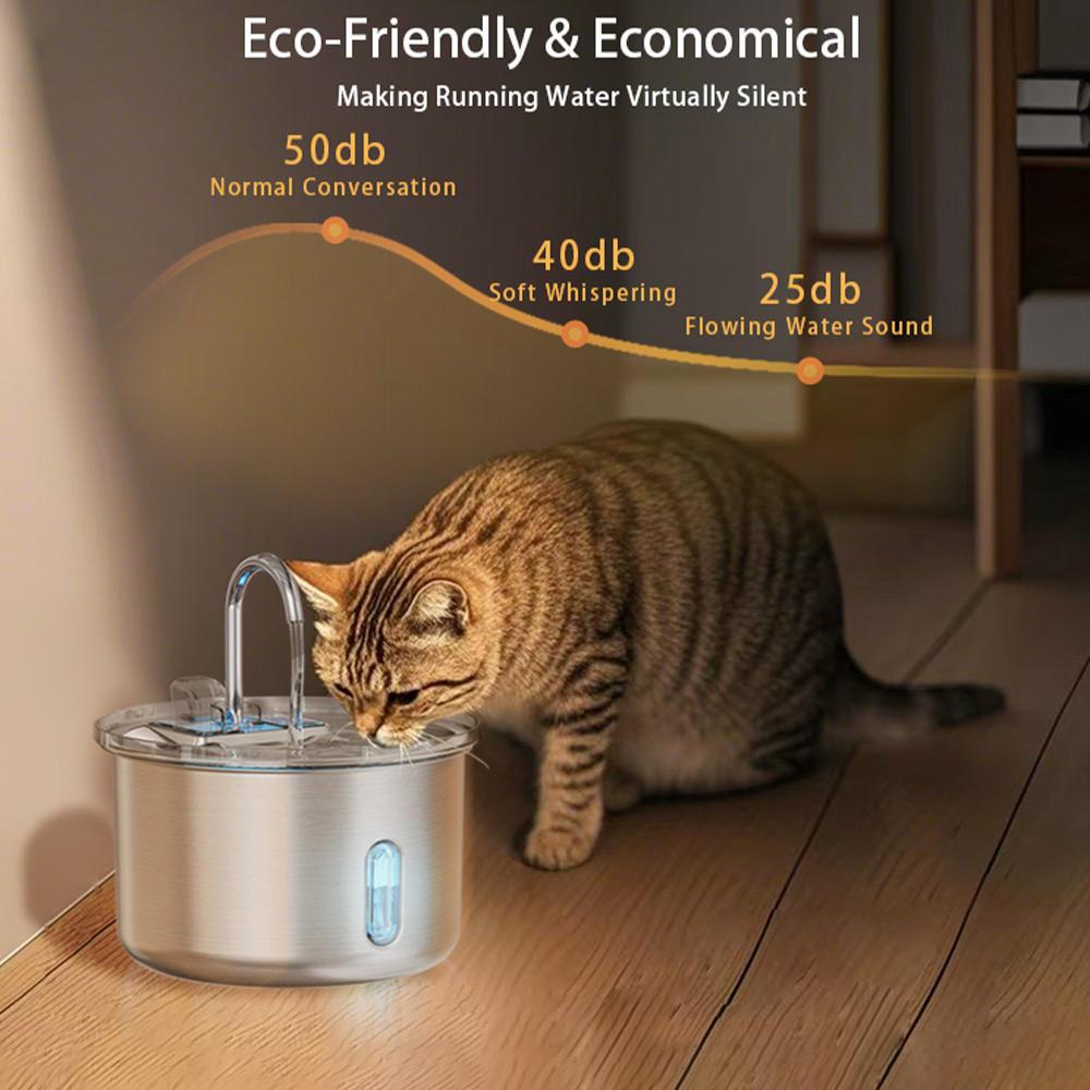 2L Stainless Steel Pet Water Fountain, Automatic Cat Dog Water Dispenser with Visible Level, Ultra Quiet Eco-Friendly Pump image 5