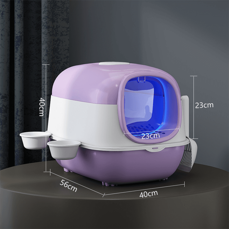 Extra-Large Splash-Proof Cat Litter Box with Fully Enclosed Disinfecting and Deodorizing Plastic Toilet